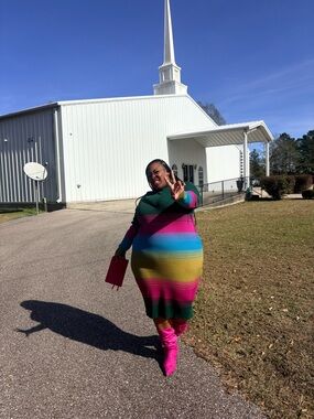 Plus Size Multicolor Striped Knit Dress - Bright Rainbow Hues